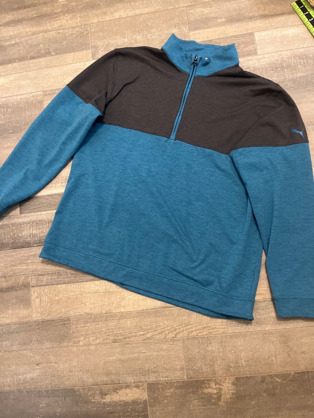 Puma Black and Teal Quarter-Zip Athletic Pullover